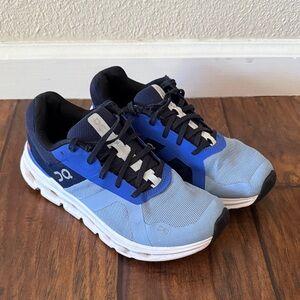 On Running Cloud Runner Blue and Black Athletic Sneakers